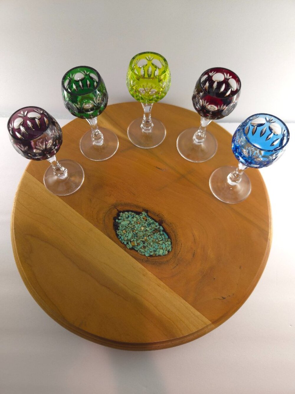 Vintage Bohemian Multi-Color Cut-to-Clear Crystal Cordial Glasses - Set of 5